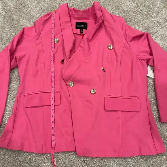 NWT Eloqui Women's Fabric Plus Size Blazer in Bright Pink Gold Buttons Size 22 - Picture 10 of 13